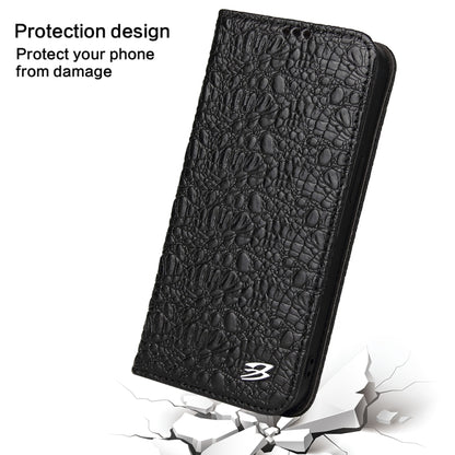 For iPhone 16 Plus Fierre Shann Crocodile Texture Magnetic Genuine Leather Phone Case(Black) - iPhone 16 Plus Cases by FIERRE SHANN | Online Shopping UK | buy2fix