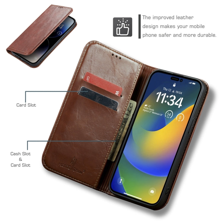 For iPhone 15 Pro Max Fierre Shann Vintage Bark Texture Wallet Leather Phone Case(Brown) - iPhone 15 Pro Max Cases by FIERRE SHANN | Online Shopping UK | buy2fix