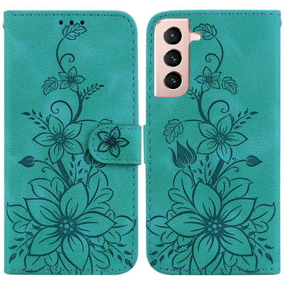 For Samsung Galaxy S21+ 5G Lily Embossed Leather Phone Case(Green) - Galaxy S21+ 5G Cases by buy2fix | Online Shopping UK | buy2fix