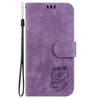 For Motorola Edge 2024 Little Tiger Embossed Leather Phone Case(Purple) - Motorola Cases by buy2fix | Online Shopping UK | buy2fix