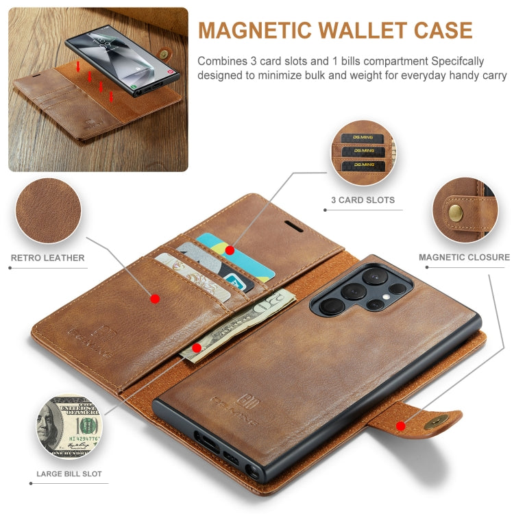 For Samsung Galaxy S24 Ultra 5G DG.MING Crazy Horse Texture Detachable Magnetic Leather Case(Brown) - Galaxy S24 Ultra 5G Cases by DG.MING | Online Shopping UK | buy2fix