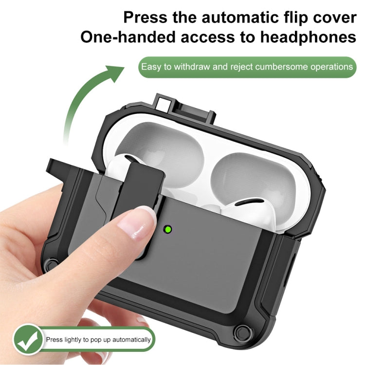 For AirPods Pro 2 TPU + PC Wireless Bluetooth Earphone Protective Case with Switch Lock & Hook(Dark Green) - For AirPods Pro 2 by buy2fix | Online Shopping UK | buy2fix