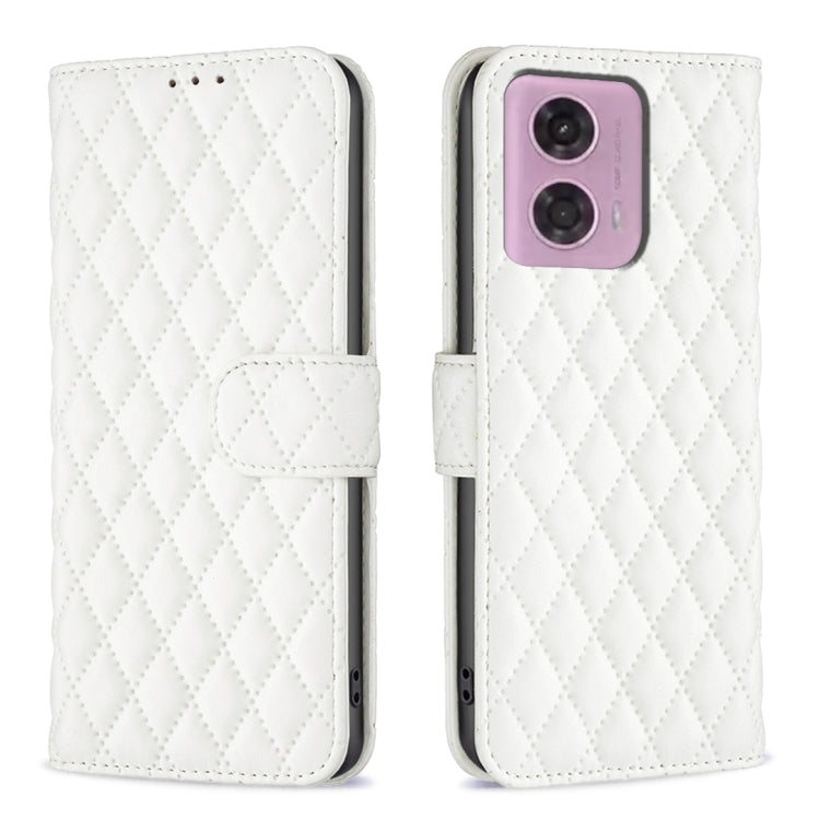 For Motorola Moto G24 Diamond Lattice Wallet Flip Leather Phone Case(White) - Motorola Cases by buy2fix | Online Shopping UK | buy2fix