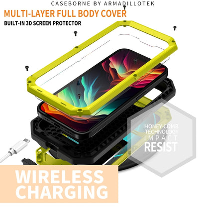 For iPhone 15 Pro Max R-JUST Sliding Camera Life Waterproof Holder Phone Case(Yellow) - iPhone 15 Pro Max Cases by R-JUST | Online Shopping UK | buy2fix