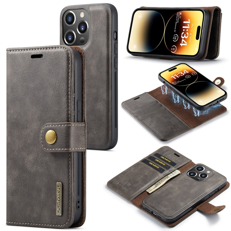 For iPhone 15 Pro DG.MING Crazy Horse Texture Detachable Magnetic Leather Phone Case(Grey) - iPhone 15 Pro Cases by DG.MING | Online Shopping UK | buy2fix