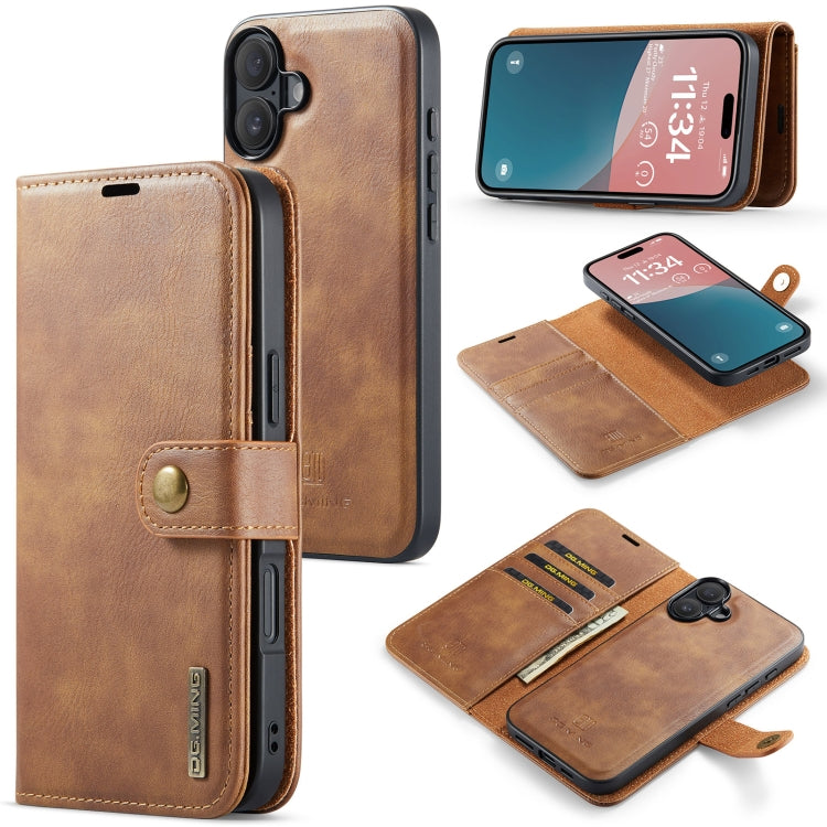 For iPhone 16 Plus DG.MING Crazy Horse Texture Detachable Magnetic Leather Phone Case(Brown) - iPhone 16 Plus Cases by DG.MING | Online Shopping UK | buy2fix