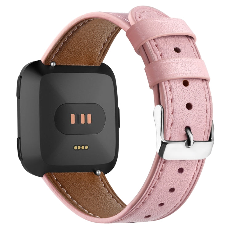 For Fitbit Versa 2 / Fitbit Versa / Fitbit Versa Lite Leather Watch Band with Round Tail Buckle(Pink) - Watch Bands by buy2fix | Online Shopping UK | buy2fix