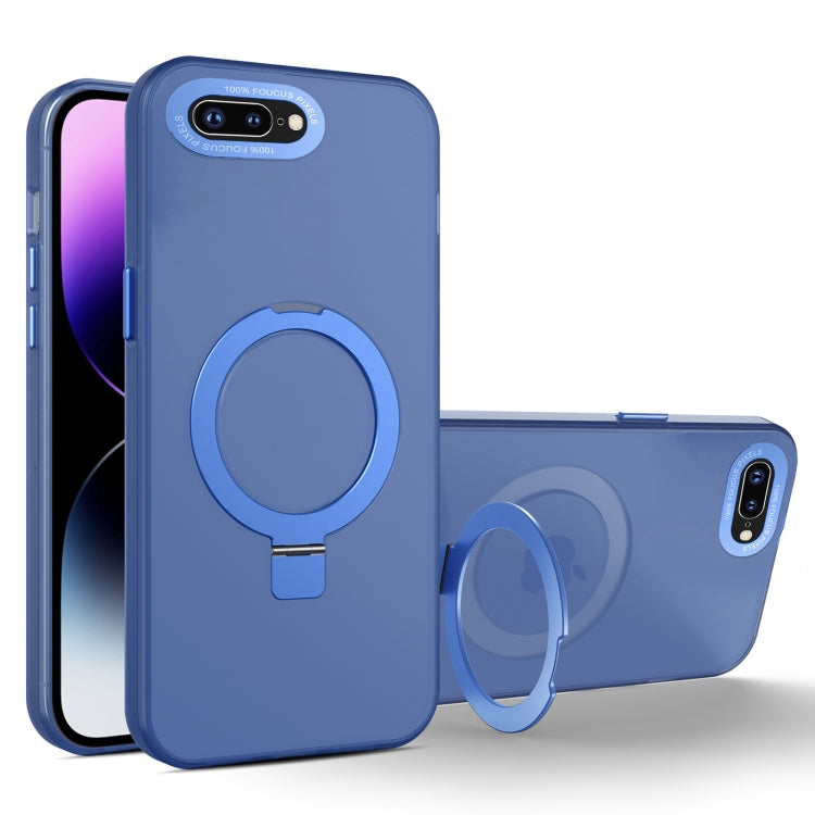 For iPhone 8 Plus / 7 Plus MagSafe Metal Holder Frosted Translucent Phone Case(Royal Blue) - More iPhone Cases by buy2fix | Online Shopping UK | buy2fix