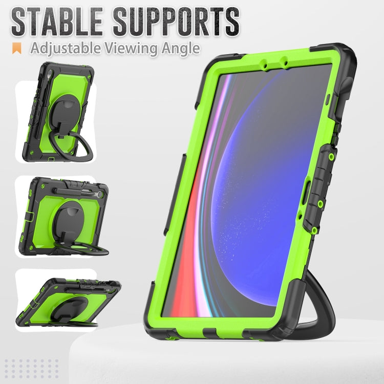 For Samsung Galaxy Tab S9 D Type Silicone Hybrid PC Tablet Case with Handle Holder(Yellow Green PC) - Galaxy Tab S9 Cases by buy2fix | Online Shopping UK | buy2fix