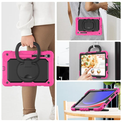 For Samsung Galaxy Tab S9 D Type Silicone Hybrid PC Tablet Case with Handle Holder(Rose Red) - Galaxy Tab S9 Cases by buy2fix | Online Shopping UK | buy2fix