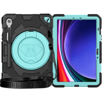 For Samsung Galaxy Tab S9 Spider Rotation Handle Silicone Hybrid PC Tablet Case(Black Light Blue) - Galaxy Tab S9 Cases by buy2fix | Online Shopping UK | buy2fix