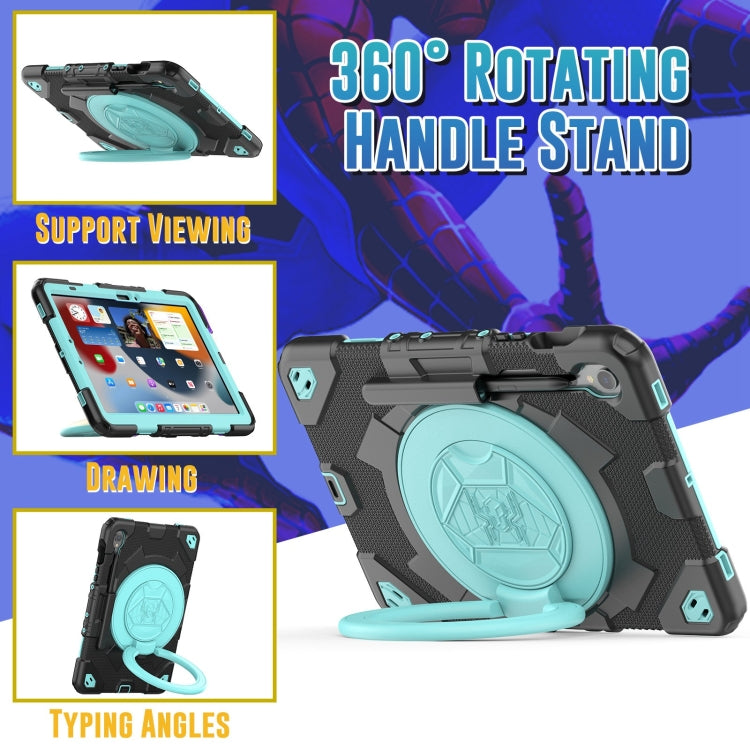 For Samsung Galaxy Tab S9 Spider Rotation Handle Silicone Hybrid PC Tablet Case(Black Light Blue) - Galaxy Tab S9 Cases by buy2fix | Online Shopping UK | buy2fix