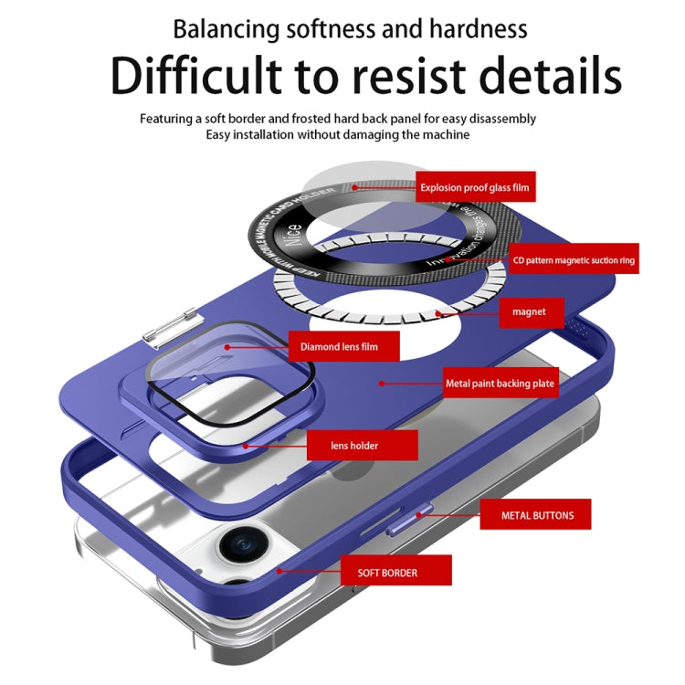 For iPhone 15 Plus Skin Feel Magnifier MagSafe Lens Holder Phone Case(Royal Blue) - iPhone 15 Plus Cases by buy2fix | Online Shopping UK | buy2fix