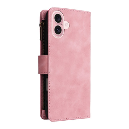 For iPhone 16 Plus Crossbody Multi-card Slot Wallet Zipper Leather Phone Case(Pink) - iPhone 16 Plus Cases by buy2fix | Online Shopping UK | buy2fix