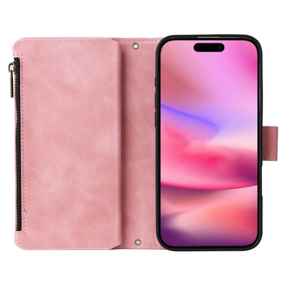 For iPhone 16 Plus Crossbody Multi-card Slot Wallet Zipper Leather Phone Case(Pink) - iPhone 16 Plus Cases by buy2fix | Online Shopping UK | buy2fix