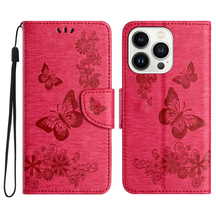 For iPhone 16 Pro Max Butterfly Embossed Flip Leather Phone Case(Red) - iPhone 16 Pro Max Cases by buy2fix | Online Shopping UK | buy2fix