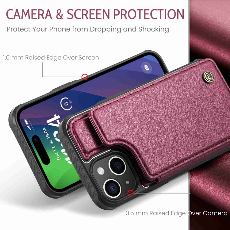 For iPhone 15 Plus CaseMe C22 Card Slots Holder RFID Anti-theft Phone Case(Wine Red) - iPhone 15 Plus Cases by CaseMe | Online Shopping UK | buy2fix