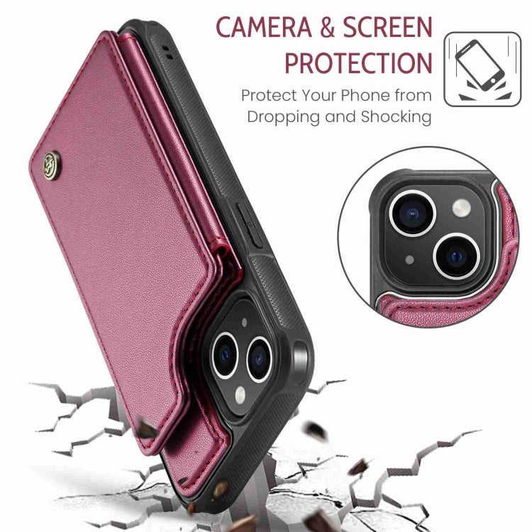 For iPhone 15 Plus CaseMe C22 Card Slots Holder RFID Anti-theft Phone Case(Wine Red) - iPhone 15 Plus Cases by CaseMe | Online Shopping UK | buy2fix