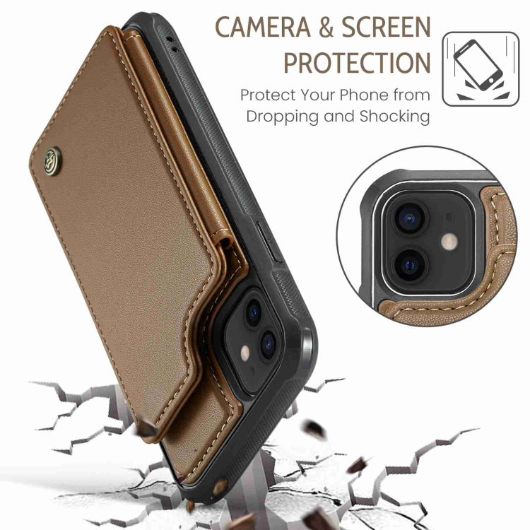 For iPhone 12 / 12 Pro CaseMe C22 Card Slots Holder RFID Anti-theft Phone Case(Brown) - iPhone 12 / 12 Pro Cases by CaseMe | Online Shopping UK | buy2fix