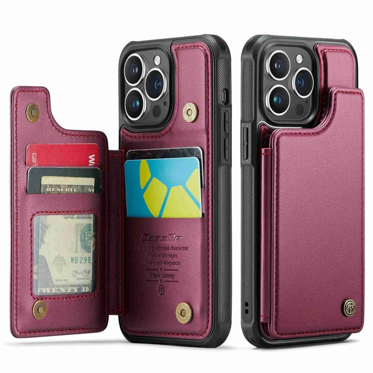 For iPhone 14 Pro CaseMe C22 Card Slots Holder RFID Anti-theft Phone Case(Wine Red) - iPhone 14 Pro Cases by CaseMe | Online Shopping UK | buy2fix