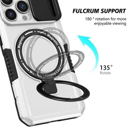 For iPhone 13 Pro Sliding Camshield Magsafe Holder TPU Hybrid PC Phone Case(Black White) - iPhone 13 Pro Cases by buy2fix | Online Shopping UK | buy2fix