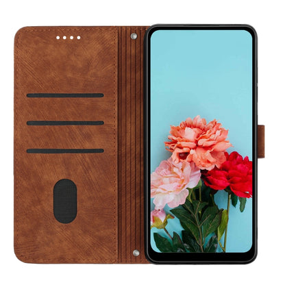 For Motorola Moto G Power 5G 2024 Skin Feel Stripe Pattern Leather Phone Case with Lanyard(Brown) - Motorola Cases by buy2fix | Online Shopping UK | buy2fix