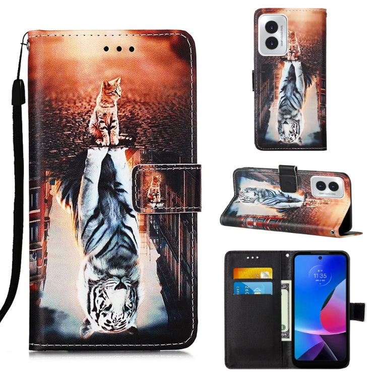 For Motorola Moto G Play 4G 2024 Colored Drawing Pattern Plain Weave Leather Phone Case(Cats And Tigers) - Motorola Cases by buy2fix | Online Shopping UK | buy2fix