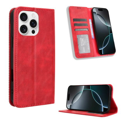 For iPhone 16 Pro Magnetic Buckle Retro Texture Leather Phone Case(Red) - iPhone 16 Pro Cases by buy2fix | Online Shopping UK | buy2fix