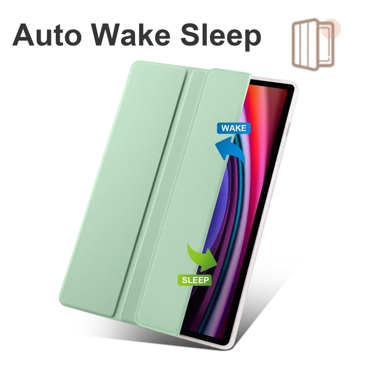 For Samsung Galaxy Tab S9+ 3-folding Transparent TPU Smart Leather Tablet Case with Pen Slot(Matcha Green) - Galaxy Tab S9+ Cases by buy2fix | Online Shopping UK | buy2fix