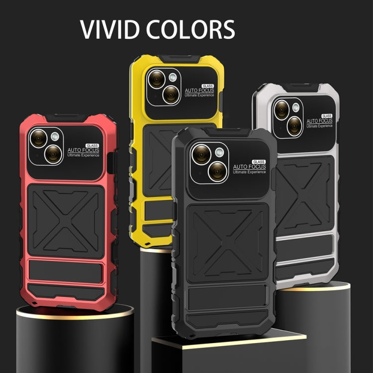 For iPhone 15 Plus R-JUST Metal + Silicone + Tempered Glass Life Waterproof Phone Case with Holder(Yellow) - iPhone 15 Plus Cases by R-JUST | Online Shopping UK | buy2fix