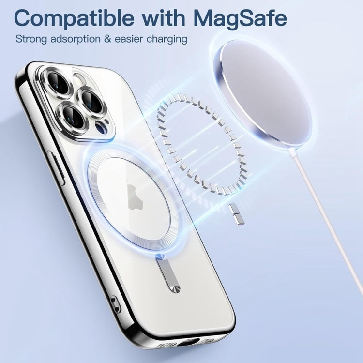 For iPhone 16 Transparent Electroplated Magsafe Magnetic TPU Phone Case(Silver) - iPhone 16 Cases by buy2fix | Online Shopping UK | buy2fix