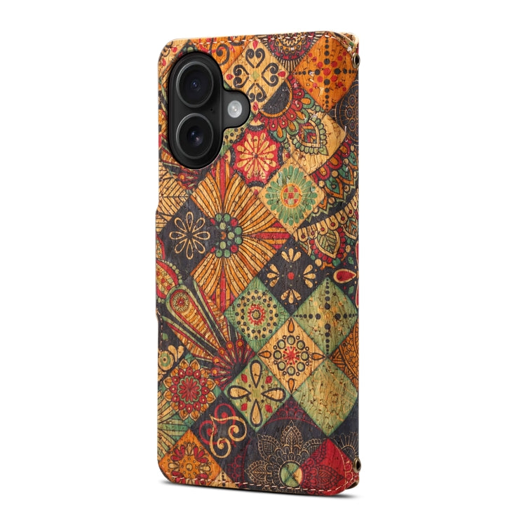 For iPhone 16 Denior Flower Language Series Cork Fabric Oil Edge Leather Phone Case(Autumn) - iPhone 16 Cases by Denior | Online Shopping UK | buy2fix