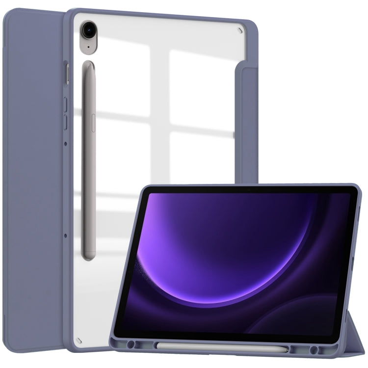 For Samsung Galaxy Tab S9 FE Acrylic 3-folding Smart Leather Tablet Case with Pen Slot(Lavender) - Galaxy Tab S9 FE by buy2fix | Online Shopping UK | buy2fix