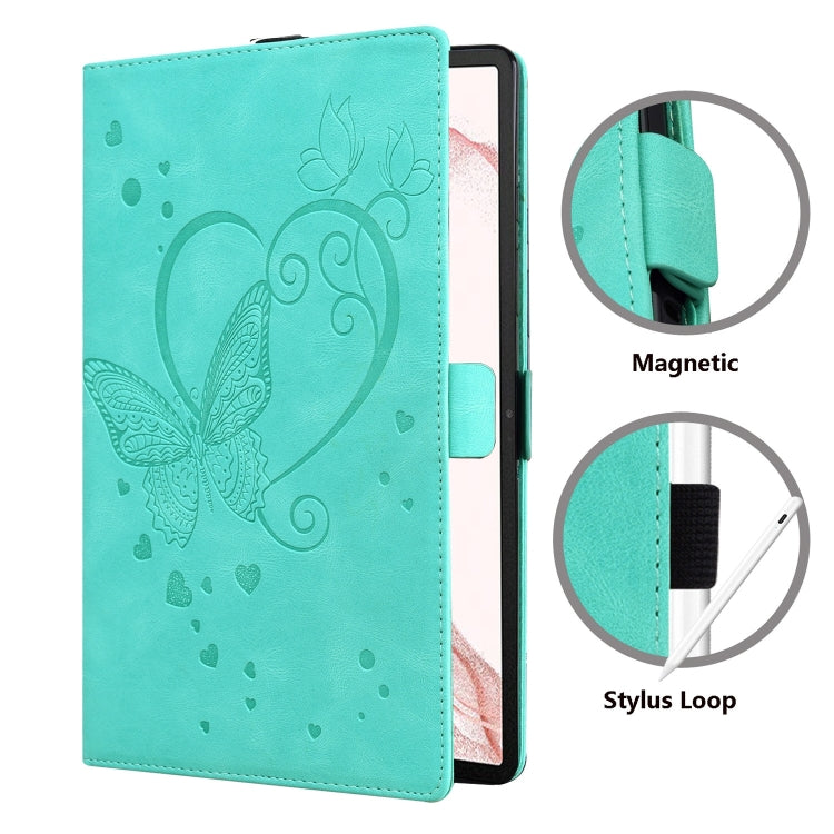 For Samsung Galaxy Tab S9 FE Love Butterfly Embossed Leather Tablet Case(Mint Green) - Other Galaxy Tab PC by buy2fix | Online Shopping UK | buy2fix