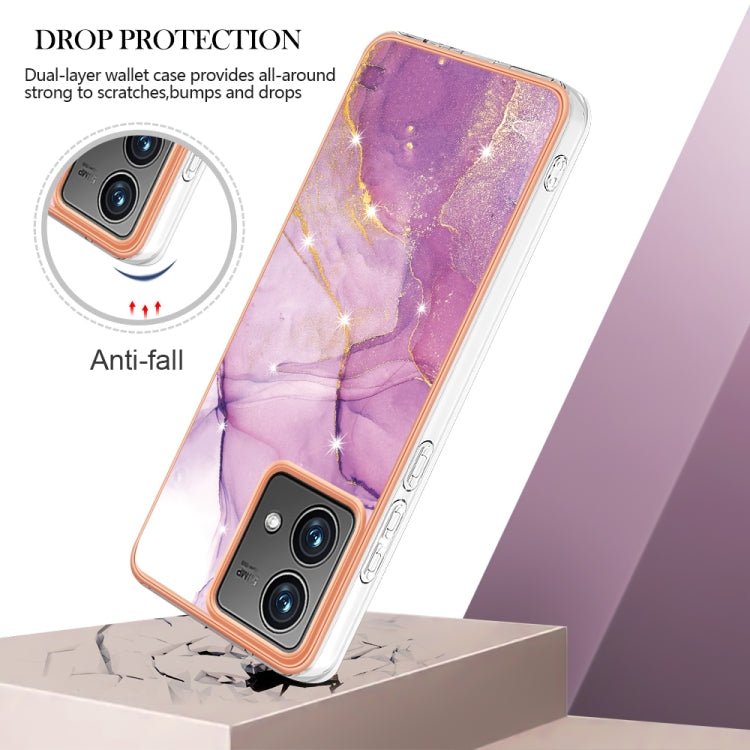 For Motorola Moto G84 Electroplating Marble Dual-side IMD Phone Case(Purple 001) - Motorola Cases by buy2fix | Online Shopping UK | buy2fix