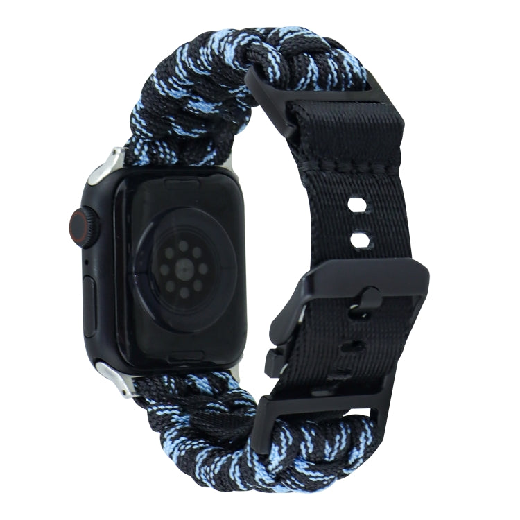 For Apple Watch Ultra 49mm Paracord Plain Braided Webbing Buckle Watch Band(Black Blue) - Watch Bands by buy2fix | Online Shopping UK | buy2fix