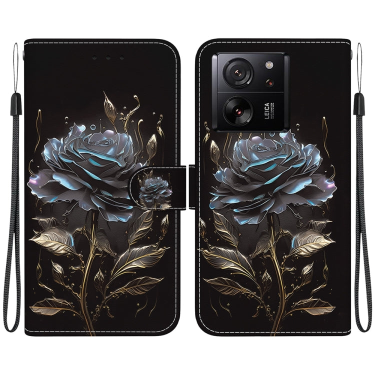 For Xiaomi 13T / 13T Pro / Redmi K60 Ultra Crystal Texture Colored Drawing Leather Phone Case(Black Rose) - Redmi K60 Ultra Cases by buy2fix | Online Shopping UK | buy2fix