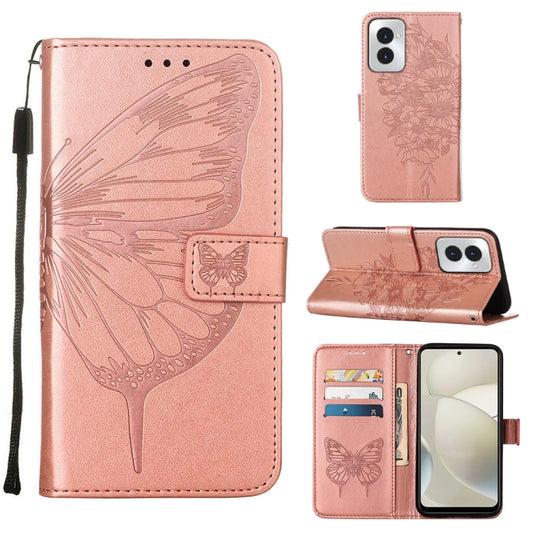 For Motorola Moto G Power 5G 2024 Embossed Butterfly Leather Phone Case(Rose Gold) - Motorola Cases by buy2fix | Online Shopping UK | buy2fix