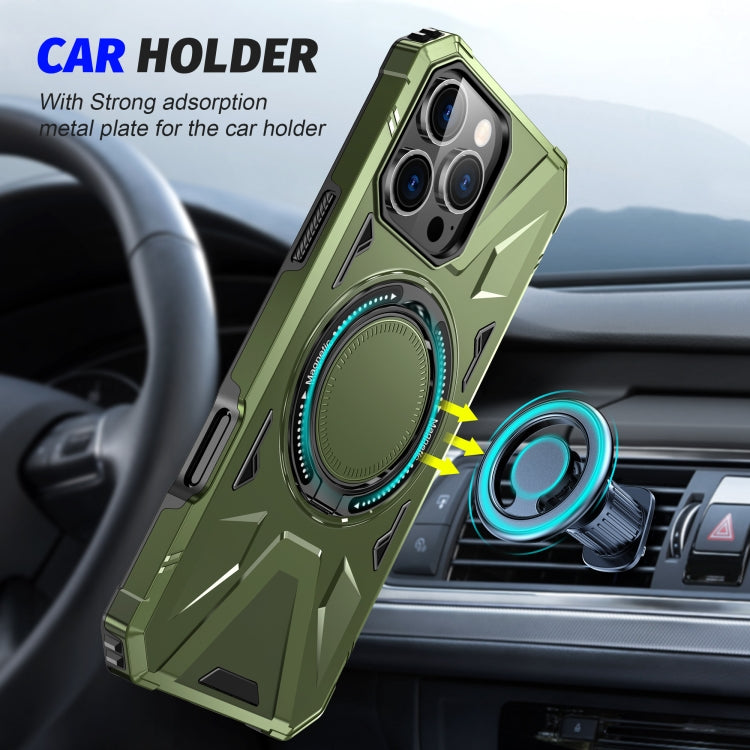 For iPhone 16 Pro MagSafe Magnetic Shockproof Phone Case with Ring Holder(Dark Green) - iPhone 16 Pro Cases by buy2fix | Online Shopping UK | buy2fix