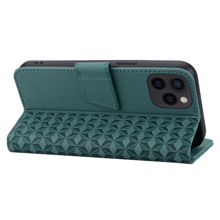 For iPhone 16 Pro Max Business Diamond Buckle Leather Phone Case with Lanyard(Green) - iPhone 16 Pro Max Cases by buy2fix | Online Shopping UK | buy2fix