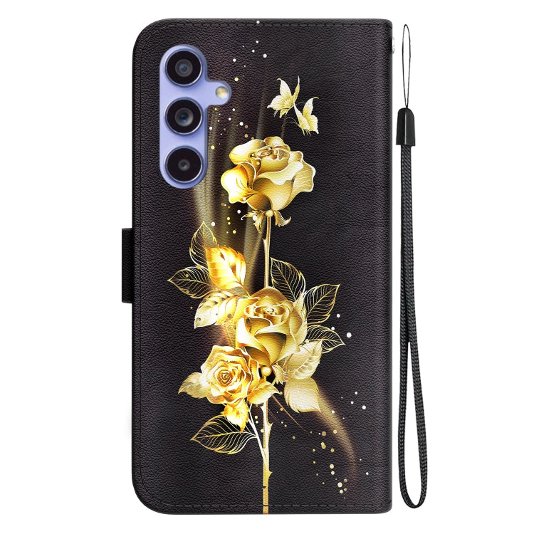 For Samsung Galaxy S23 FE 5G Crystal Texture Colored Drawing Leather Phone Case(Gold Butterfly Rose) - Galaxy S23 FE 5G Cases by buy2fix | Online Shopping UK | buy2fix