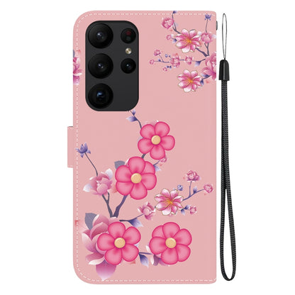 For Samsung Galaxy S23 Ultra 5G Crystal Texture Colored Drawing Leather Phone Case(Cherry Blossoms) - Galaxy S23 Ultra 5G Cases by buy2fix | Online Shopping UK | buy2fix