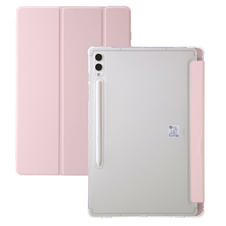 For Samsung Galaxy Tab S9 3-Fold Clear Acrylic Leather Tablet Case(Pink) - Galaxy Tab S9 Cases by buy2fix | Online Shopping UK | buy2fix