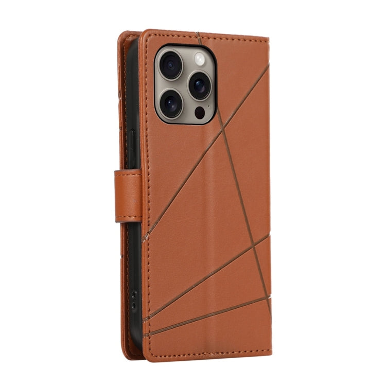 For iPhone 16 Pro Max PU Genuine Leather Texture Embossed Line Phone Case(Brown) - iPhone 16 Pro Max Cases by buy2fix | Online Shopping UK | buy2fix