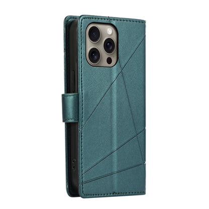 For iPhone 16 Pro Max PU Genuine Leather Texture Embossed Line Phone Case(Green) - iPhone 16 Pro Max Cases by buy2fix | Online Shopping UK | buy2fix