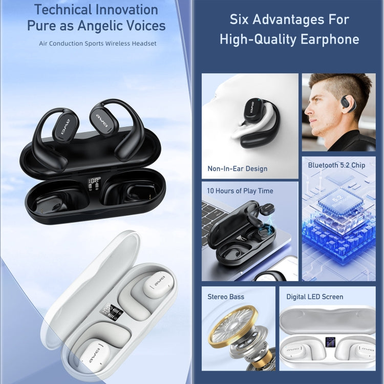 awei T69 Air Conduction Sport TWS Bluetooth Earbuds(Black) - TWS Earphone by awei | Online Shopping UK | buy2fix