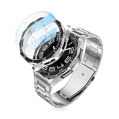 For Samsung Galaxy Watch6 Classic 43mm R950 Electroplate PC Case + Tempered Film + Watch Bezel Ring Set(Blue+Gold) - Watch Cases by buy2fix | Online Shopping UK | buy2fix