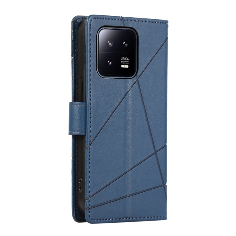 For Xiaomi 13 PU Genuine Leather Texture Embossed Line Phone Case(Blue) - 13 Cases by buy2fix | Online Shopping UK | buy2fix