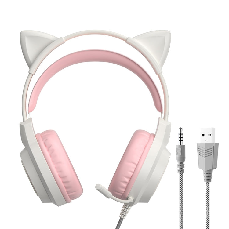 G35 Cute Cat RGB Head-mounted Wired Gaming Earphone(Pink) - Multimedia Headset by buy2fix | Online Shopping UK | buy2fix