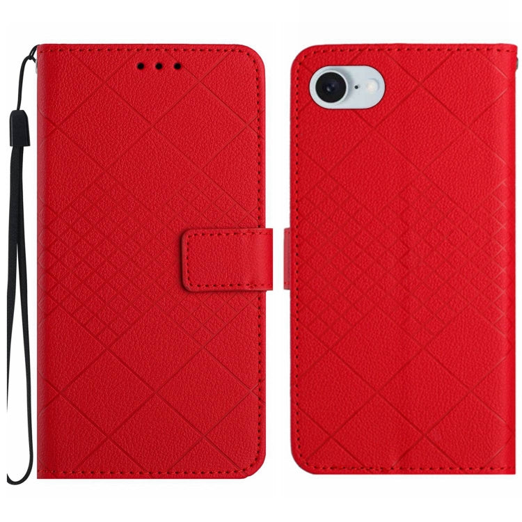 For iPhone SE 2024 Rhombic Grid Texture Leather Phone Case(Red) - More iPhone Cases by buy2fix | Online Shopping UK | buy2fix